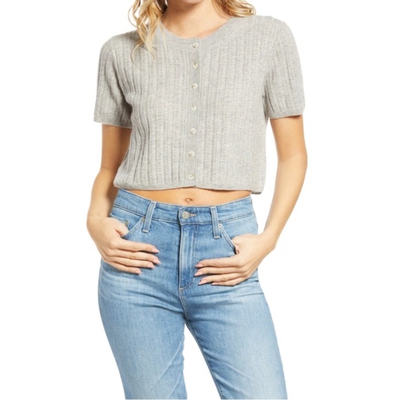 Reformation S Germaine Pointelle-knit 100% Cashmere Crop Cardigan coquette soft - Picture 1 of 11
